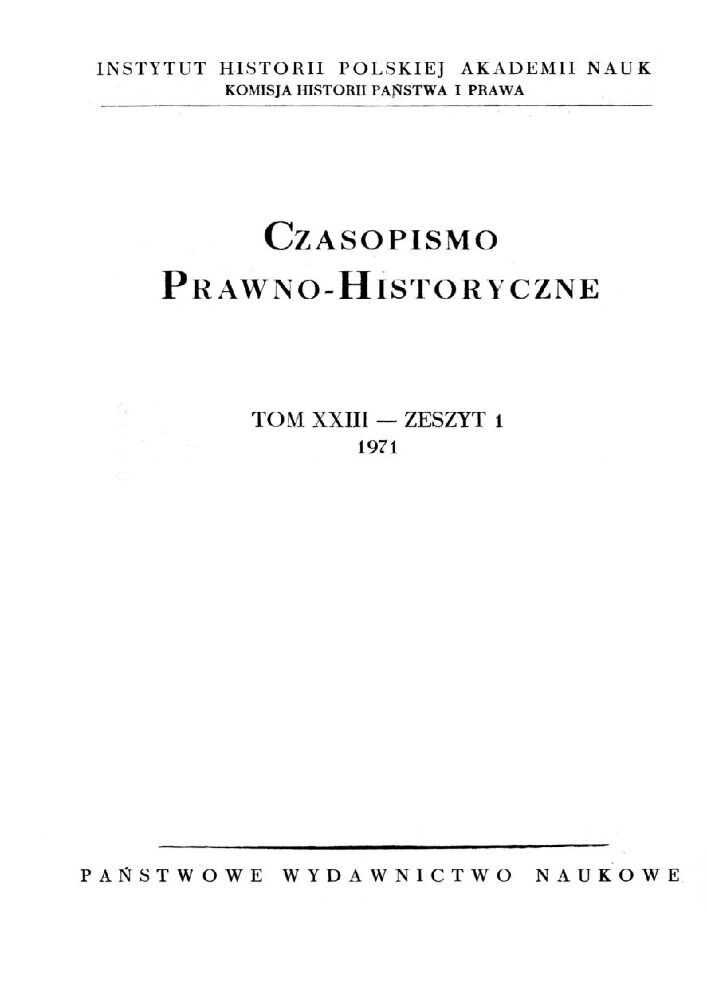 Okładka czasopisma Czasopismo Prawno-Historyczne, tom 23, nr 1, rok 1971