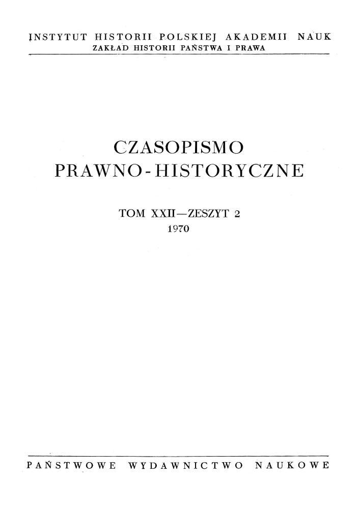 Okładka czasopisma Czasopismo Prawno-Historyczne, tom 22, nr 2, rok 1970