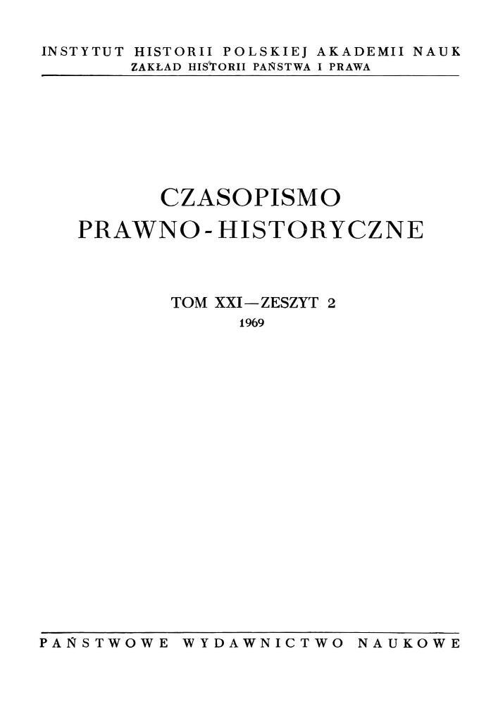 Okładka czasopisma Czasopismo Prawno-Historyczne, tom 21, nr 2, rok 1969