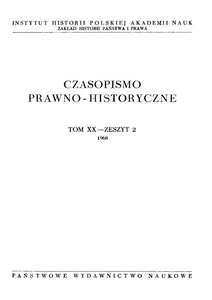 Okładka czasopisma Czasopismo Prawno-Historyczne, tom 20, nr 2, rok 1968