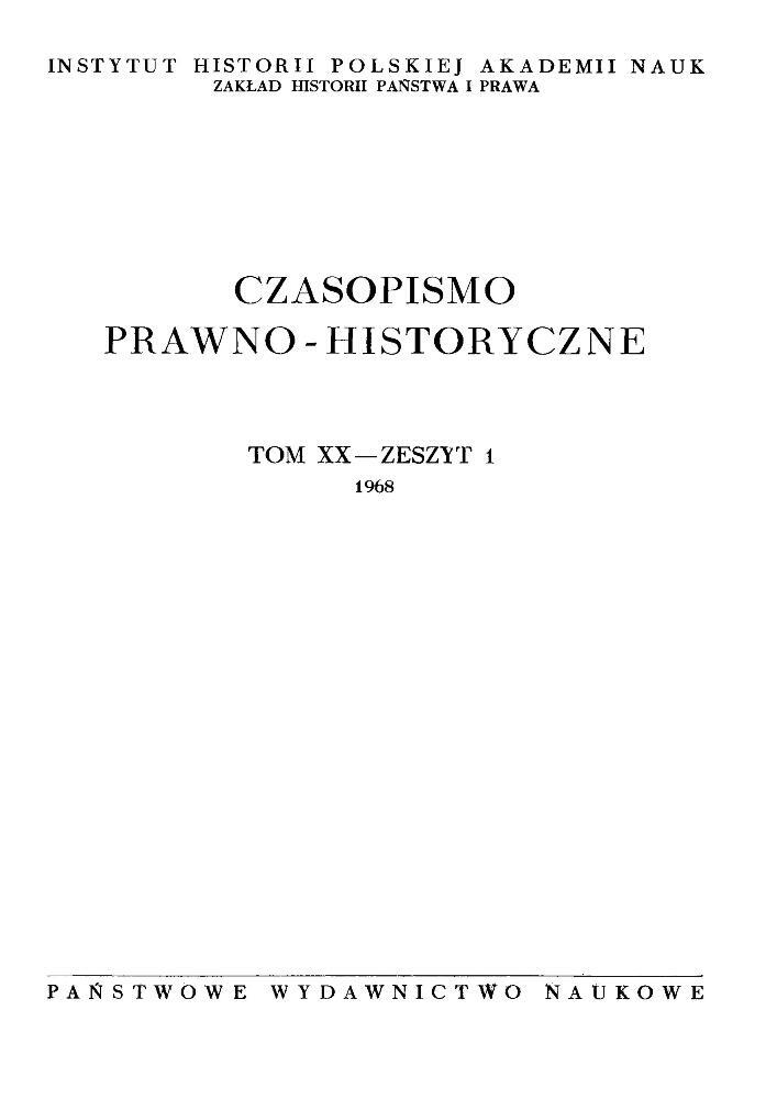 Okładka czasopisma Czasopismo Prawno-Historyczne, tom 20, nr 1, rok 1968