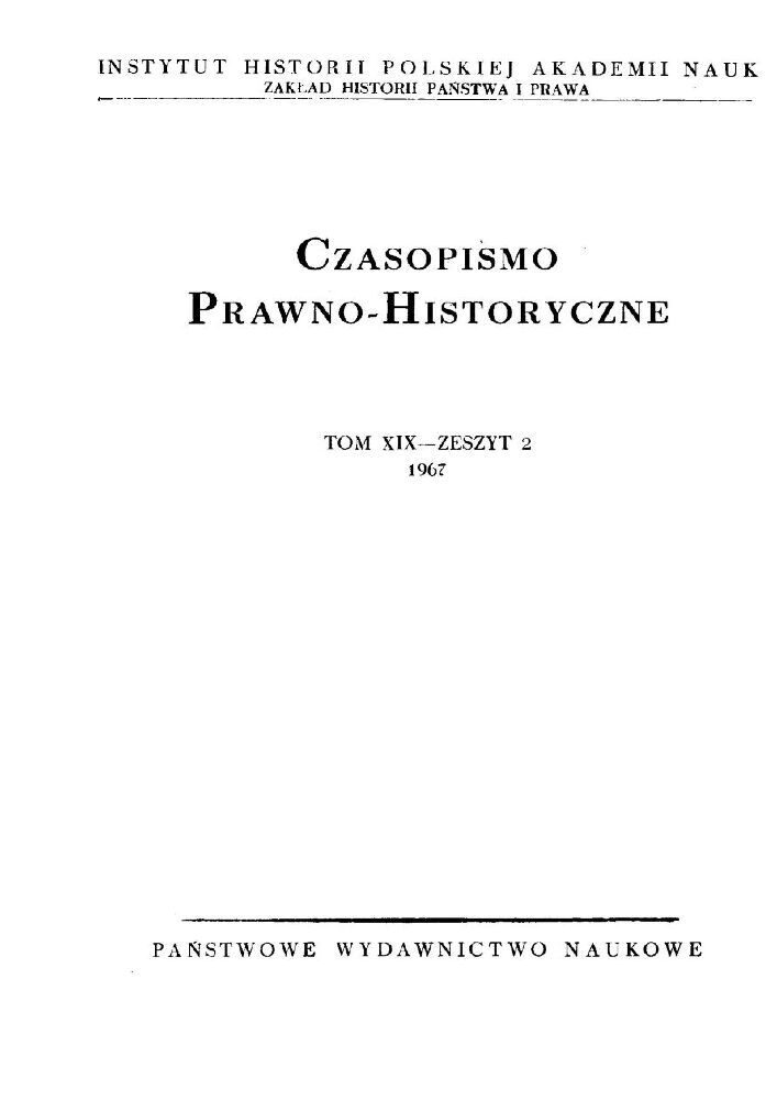 Okładka czasopisma Czasopismo Prawno-Historyczne, tom 19, nr 2, rok 1967