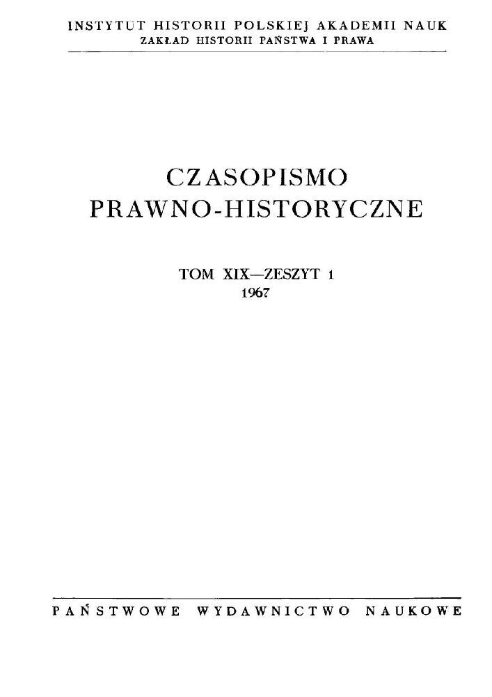 Okładka czasopisma Czasopismo Prawno-Historyczne, tom 19, nr 1, rok 1967