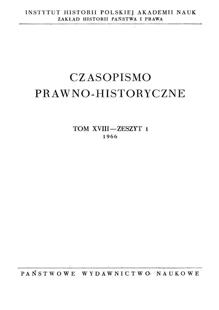 Okładka czasopisma Czasopismo Prawno-Historyczne, tom 18, nr 1, rok 1966