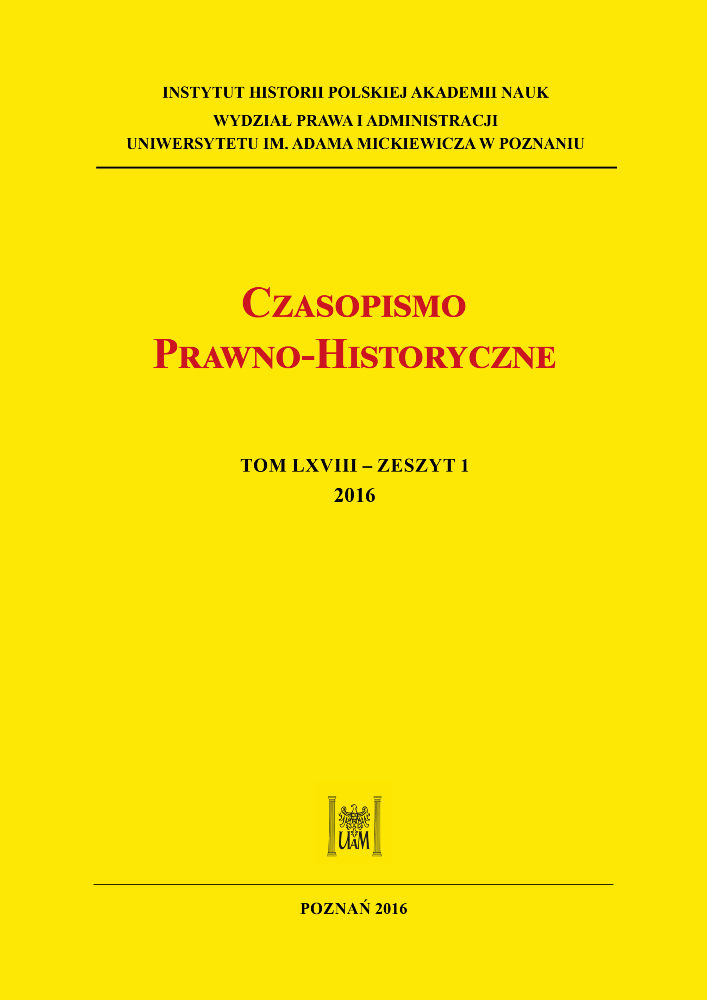 Okładka czasopisma Czasopismo Prawno-Historyczne, tom 68, nr 1, rok 2016
