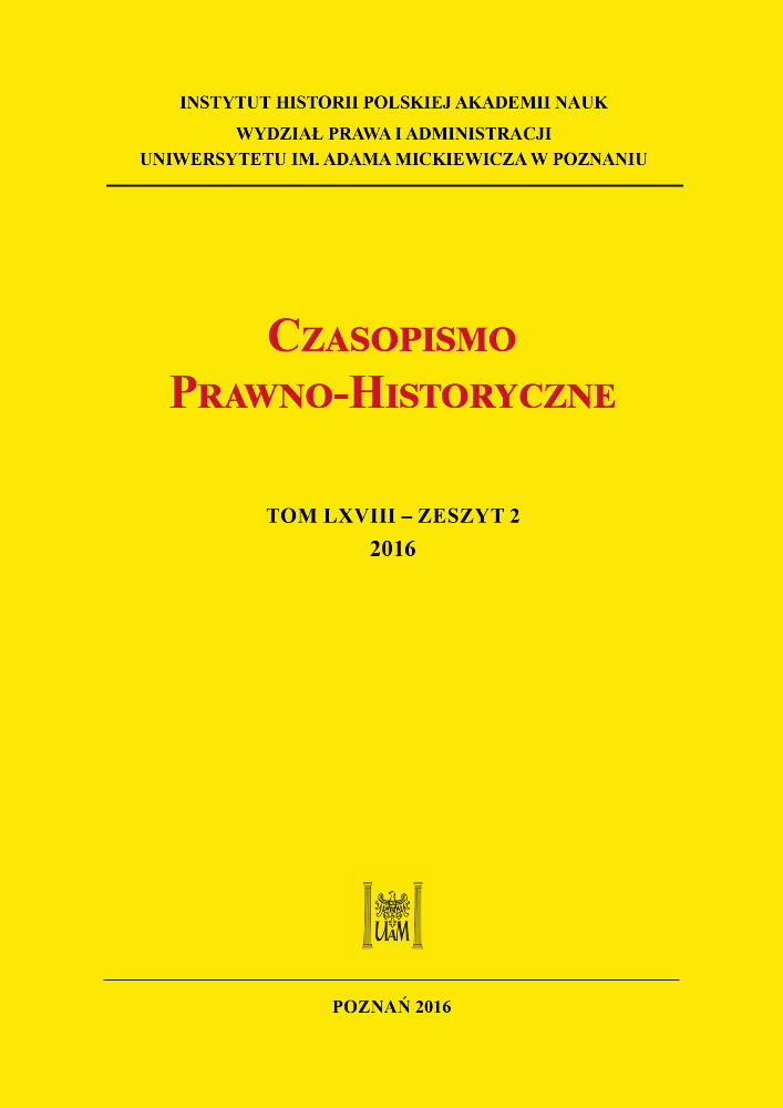 Okładka czasopisma Czasopismo Prawno-Historyczne, tom 68, nr 2, rok 2016