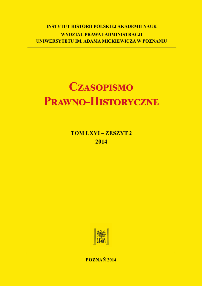 Okładka czasopisma Czasopismo Prawno-Historyczne, tom 66, nr 2, rok 2014