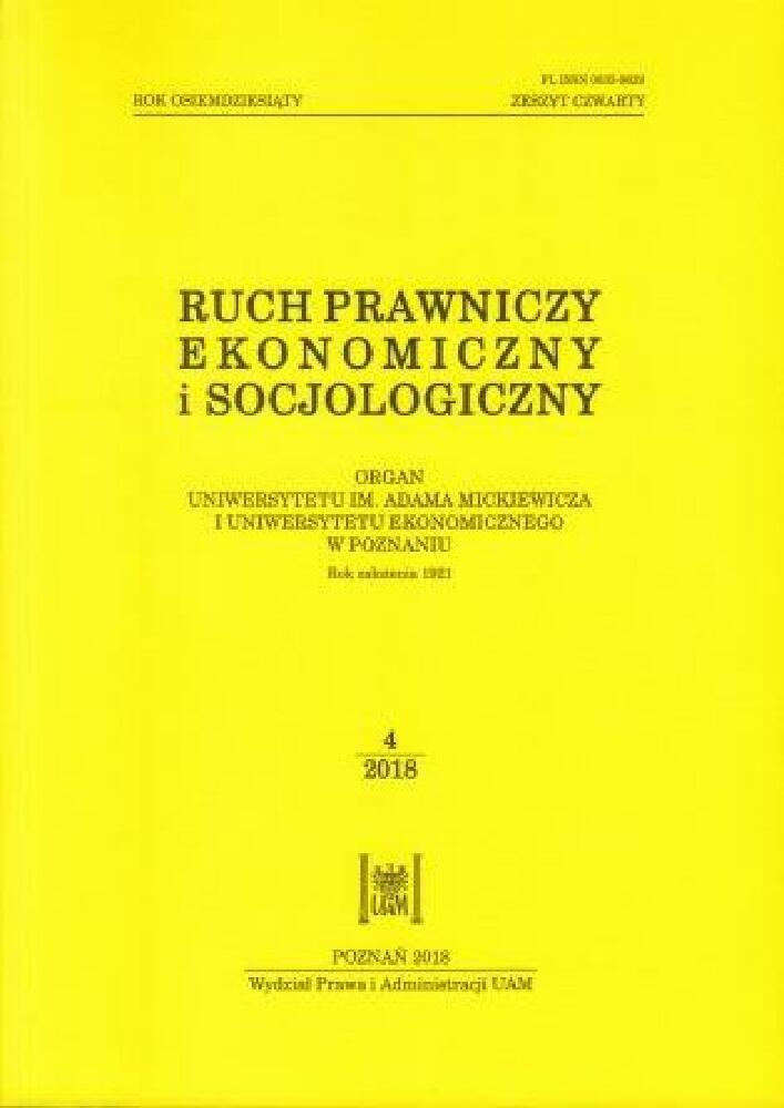 Okładka czasopisma Ruch Prawniczy, Ekonomiczny i Socjologiczny, tom 80, nr 4, rok 2018