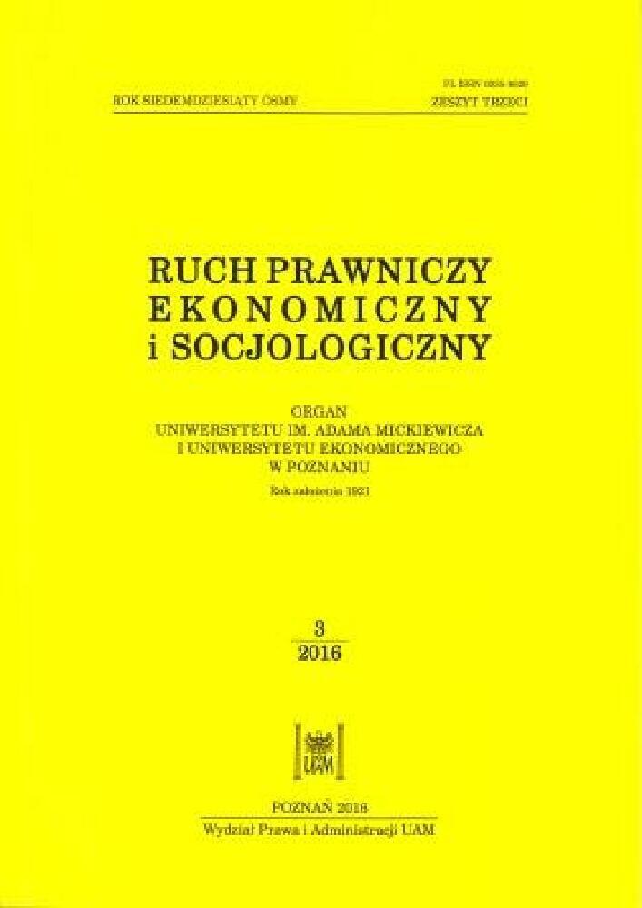 Okładka czasopisma Ruch Prawniczy, Ekonomiczny i Socjologiczny, tom 78, nr 3, rok 2016