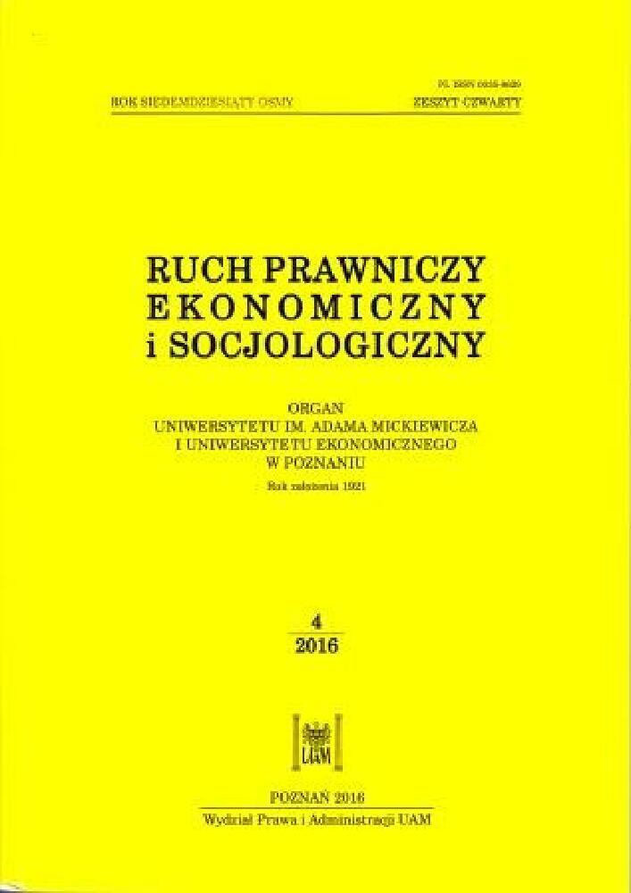 Journal cover Ruch Prawniczy, Ekonomiczny i Socjologiczny, volume 78, no. 4, year 2016