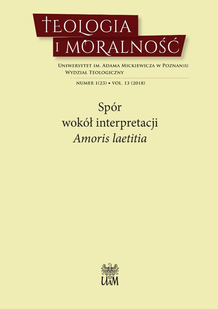 Okładka czasopisma Teologia i Moralność, tom 13, nr 1(23), rok 2018, tytuł Spór wokół interpretacji "Amoris laetitia"