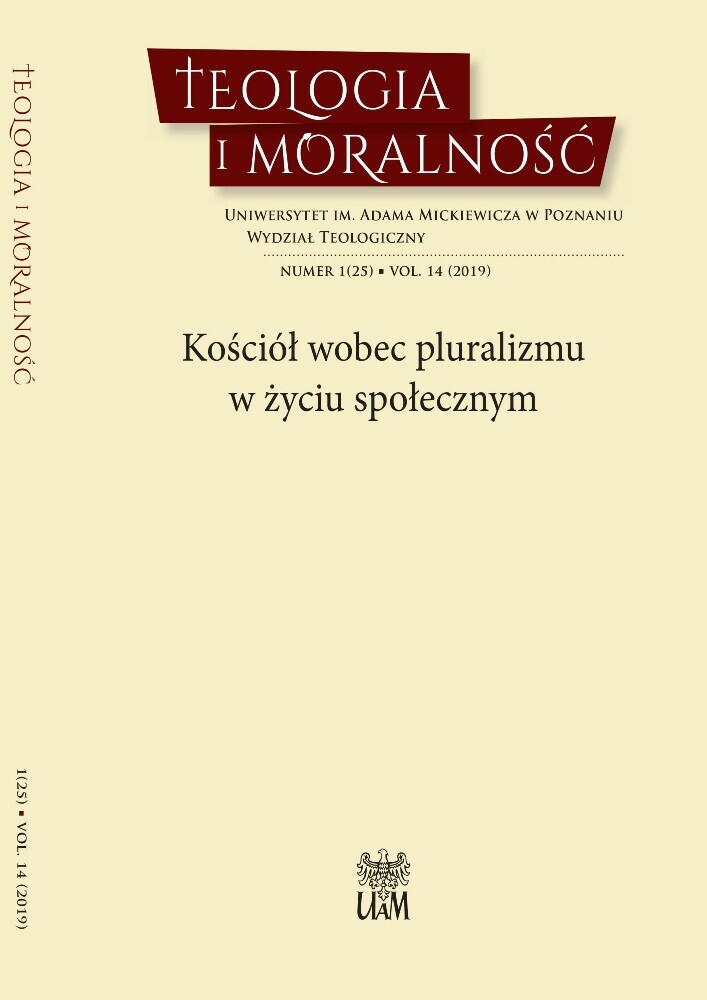Okładka czasopisma Teologia i Moralność, tom 14, nr 1(25), rok 2019, tytuł Kościół wobec pluralizmu w życiu społecznym