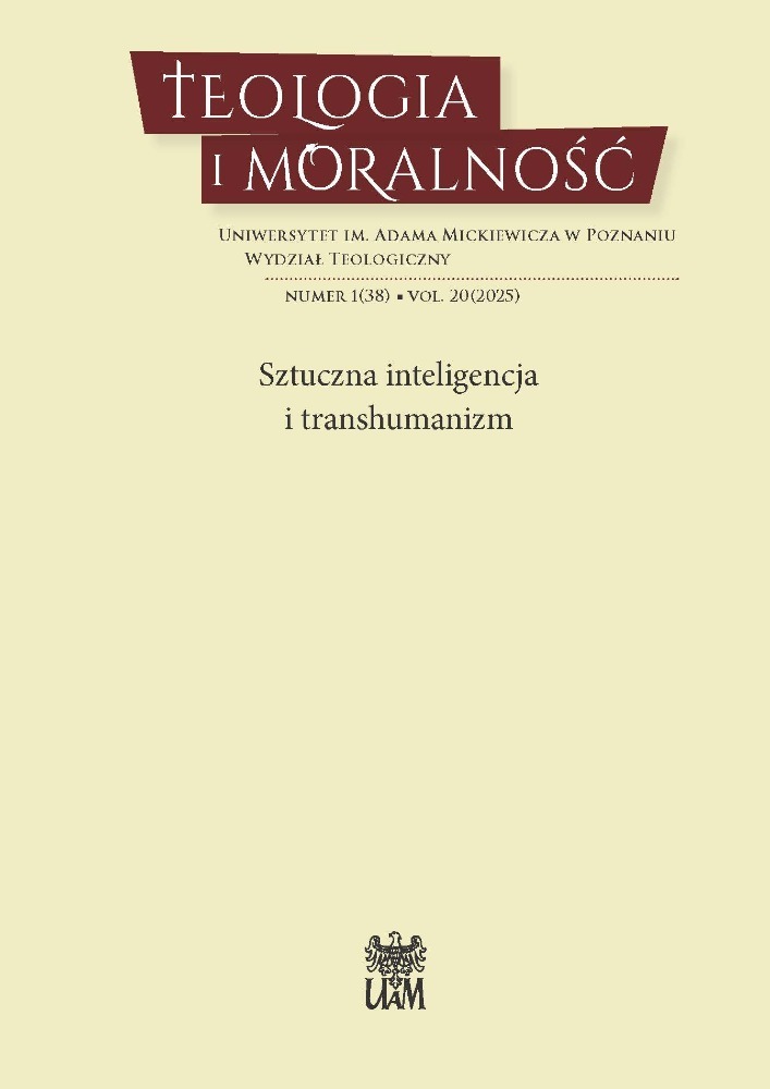 Okładka czasopisma Teologia i Moralność, tom 20, nr 1(38), rok 2025, tytuł Sztuczna inteligencja i transhumanizm