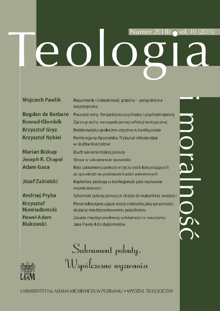 Okładka czasopisma Teologia i Moralność, tom 10, nr 2(18), rok 2015, tytuł Sakrament pokuty. Współczesne wyzwania