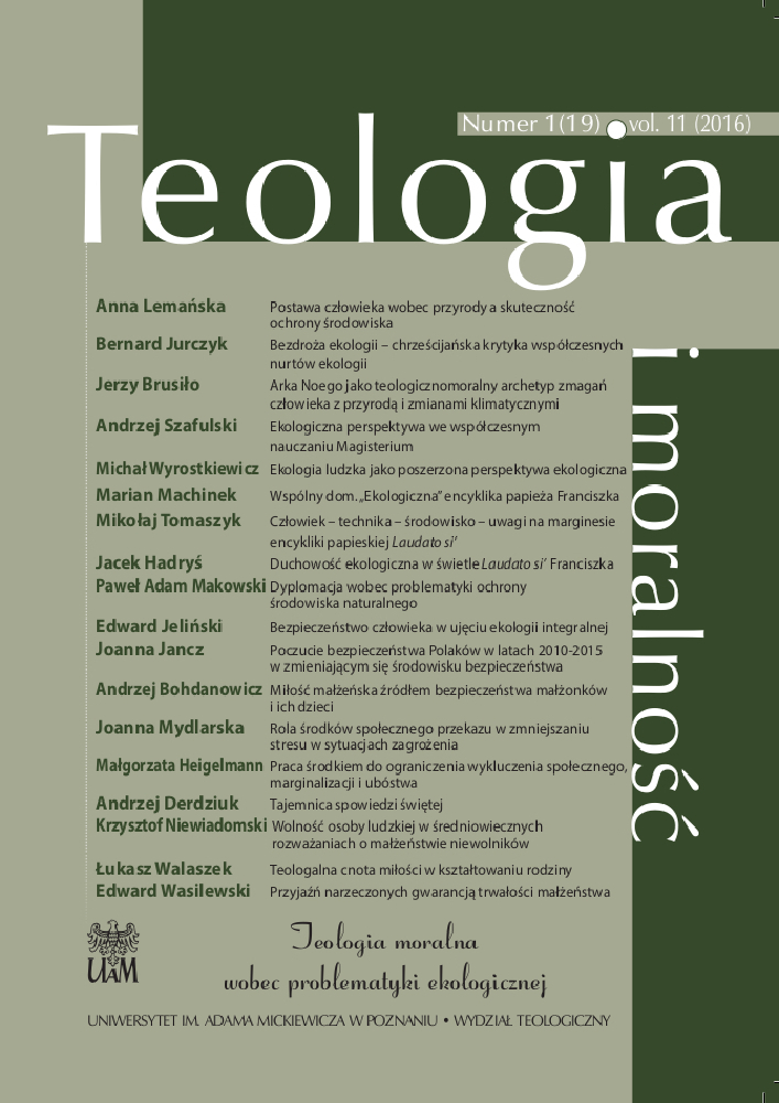 Okładka czasopisma Teologia i Moralność, tom 11, nr 1(19), rok 2016, tytuł Teologia moralna wobec problematyki ekologicznej