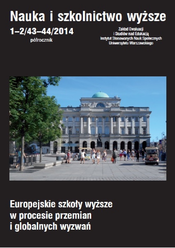Okładka czasopisma Nauka i Szkolnictwo Wyższe, nr 1-2(43-44), rok 2014, tytuł Europejskie szkoły wyższe w procesie przemian i globalnych wyzwań