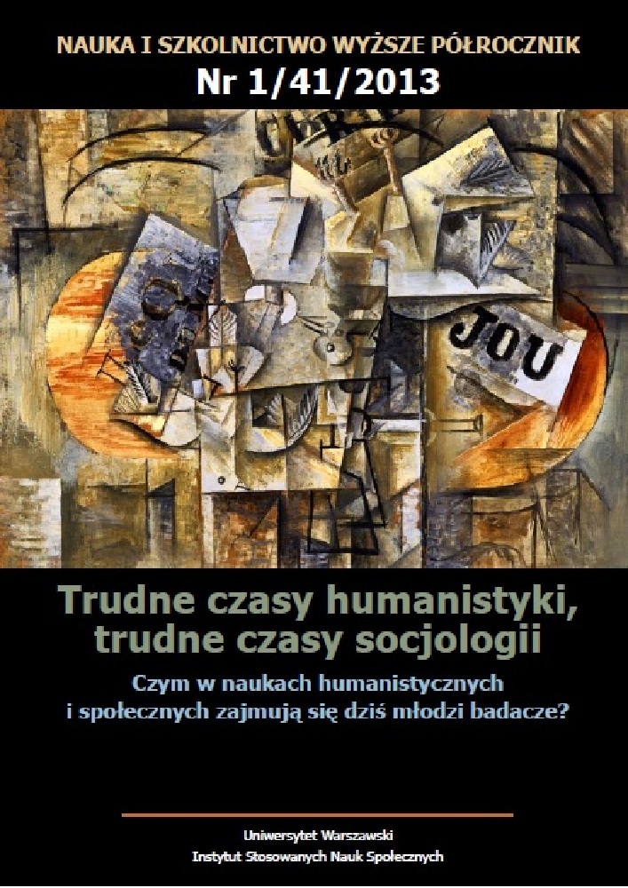 Okładka czasopisma Nauka i Szkolnictwo Wyższe, nr 1(41), rok 2013, tytuł Trudne czasy humanistyki, trudne czasy socjologii.