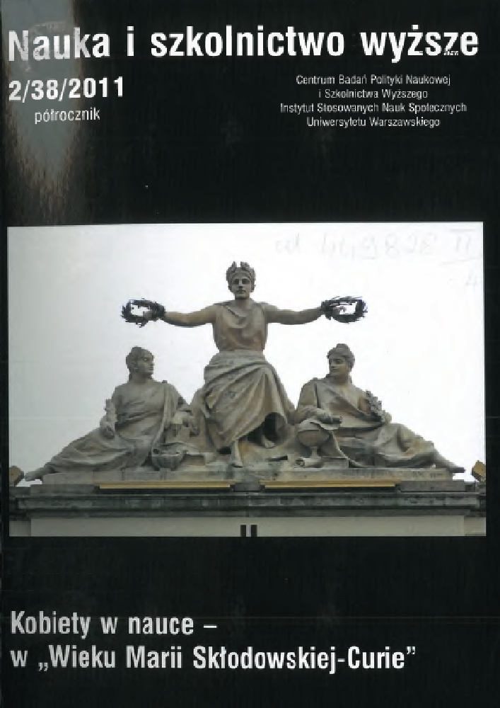 Okładka czasopisma Nauka i Szkolnictwo Wyższe, nr 2(38), rok 2011, tytuł Kobiety w nauce - w "Wieku Marii Skłodowskiej-Curie"