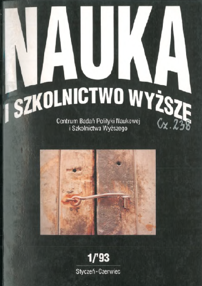 Okładka czasopisma Nauka i Szkolnictwo Wyższe, nr 1, rok 1993, tytuł Wyższa uczelnia w otoczeniu społecznym