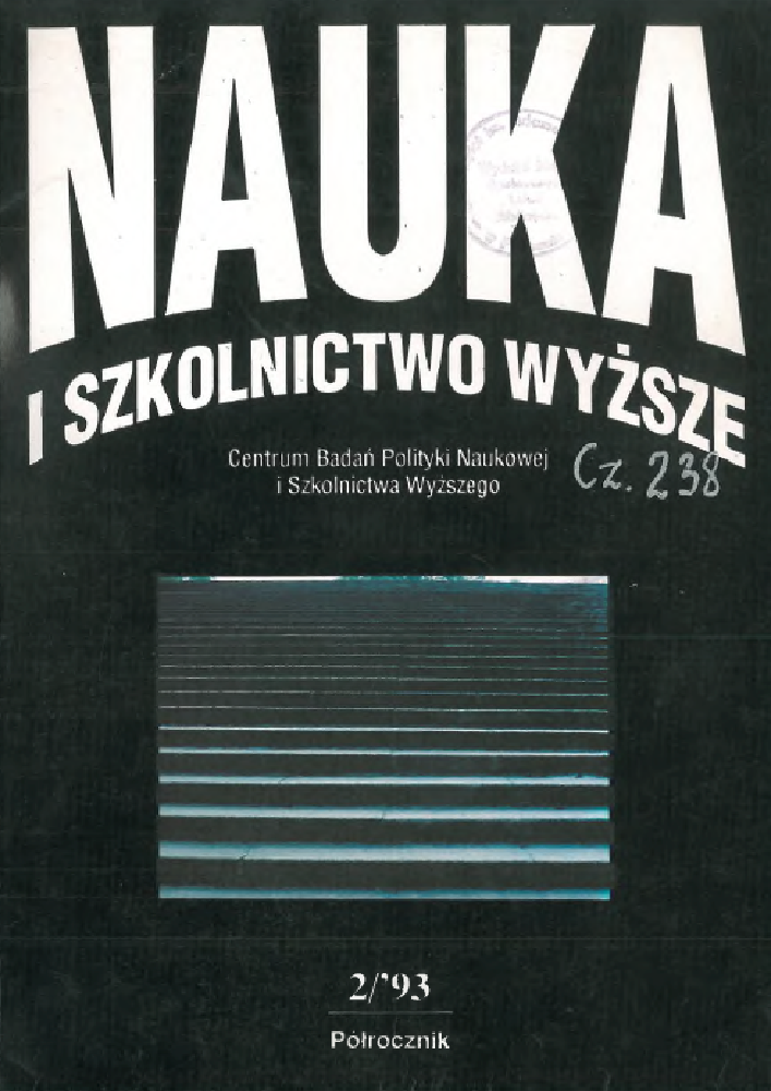 Okładka czasopisma Nauka i Szkolnictwo Wyższe, nr 2, rok 1993, tytuł Możliwości i ograniczenia zmian