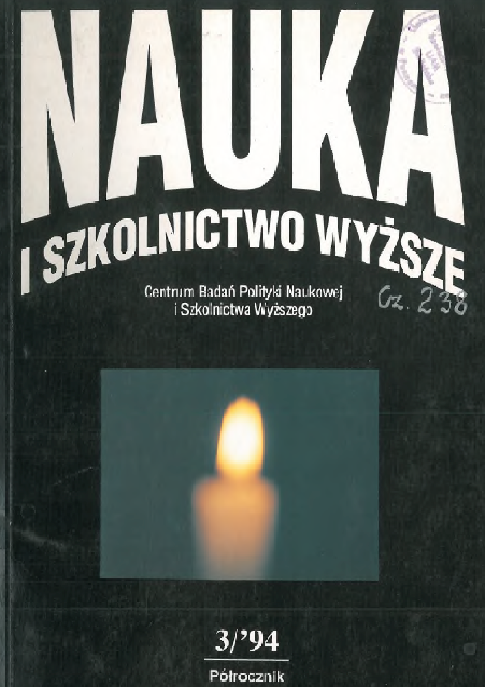 Okładka czasopisma Nauka i Szkolnictwo Wyższe, nr 1(3), rok 1994, tytuł Polityka naukowa - założenia i instrumenty jej realizacji