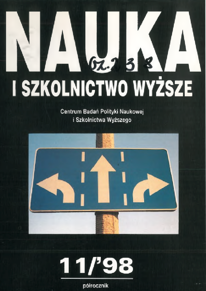 Okładka czasopisma Nauka i Szkolnictwo Wyższe, nr 1(11), rok 1998, tytuł Problemy nauki i polityki naukowej