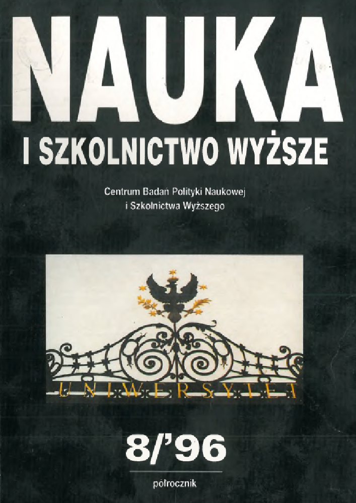 Okładka czasopisma Nauka i Szkolnictwo Wyższe, nr 2(8), rok 1996, tytuł Tożsamość uniwersytetu