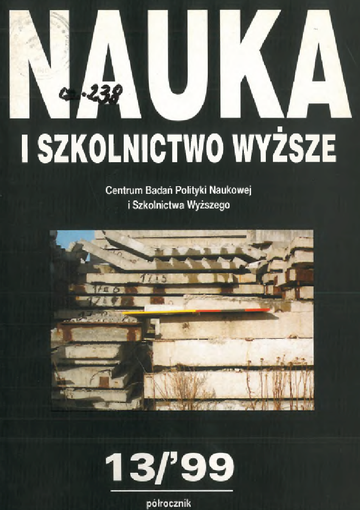 Okładka czasopisma Nauka i Szkolnictwo Wyższe, nr 1(13), rok 1999, tytuł Instytucje i struktura nauki w Polsce