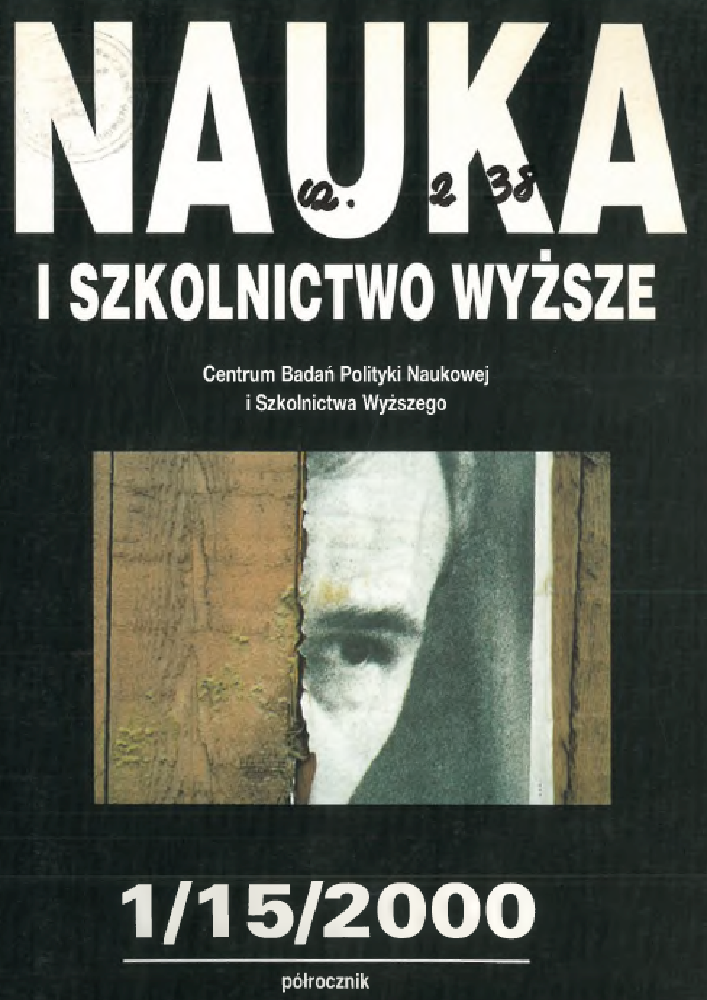 Okładka czasopisma Nauka i Szkolnictwo Wyższe, nr 1(15), rok 2000, tytuł Uwarunkowania procesu przemian strukturalnych w systemie nauki i techniki