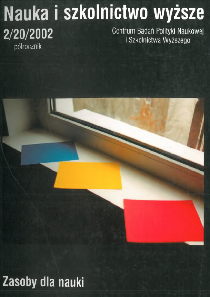 Okładka czasopisma Nauka i Szkolnictwo Wyższe, nr 2(20), rok 2002, tytuł Zasoby dla nauki