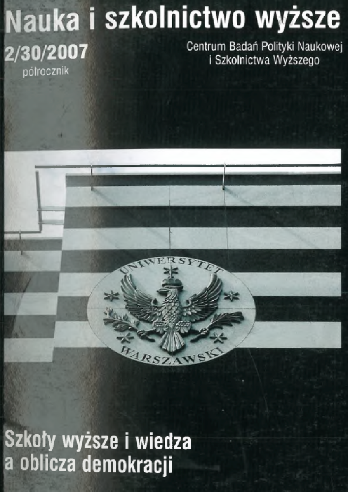 Okładka czasopisma Nauka i Szkolnictwo Wyższe, nr 2(30), rok 2007, tytuł Szkoły wyższe i wiedza a oblicza demokracji