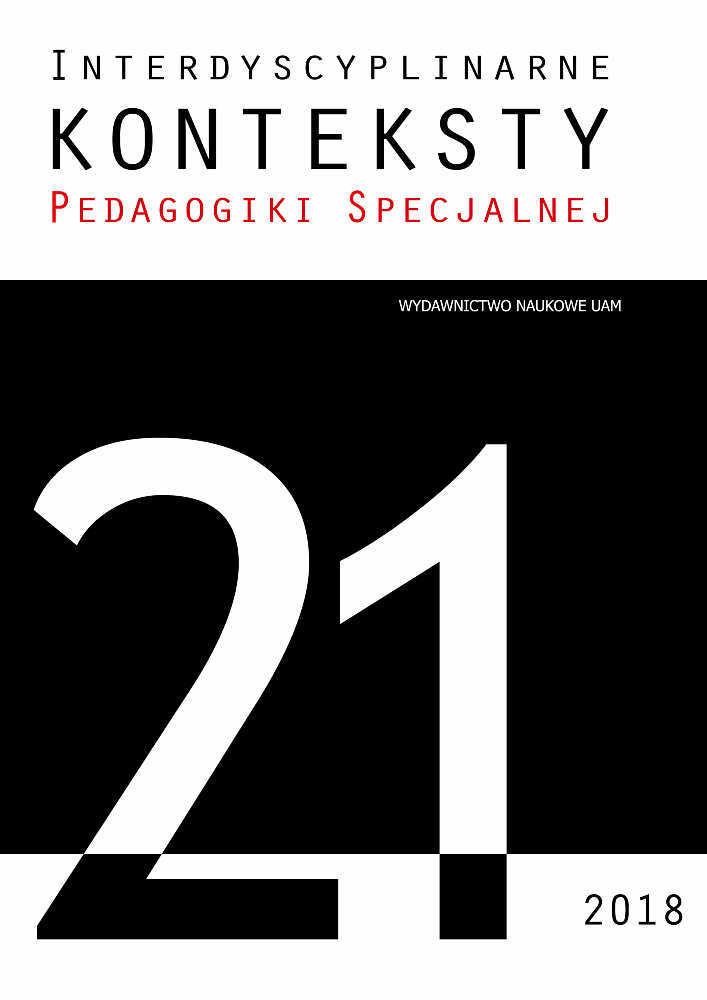 Okładka czasopisma Interdyscyplinarne Konteksty Pedagogiki Specjalnej, nr 21, rok 2018