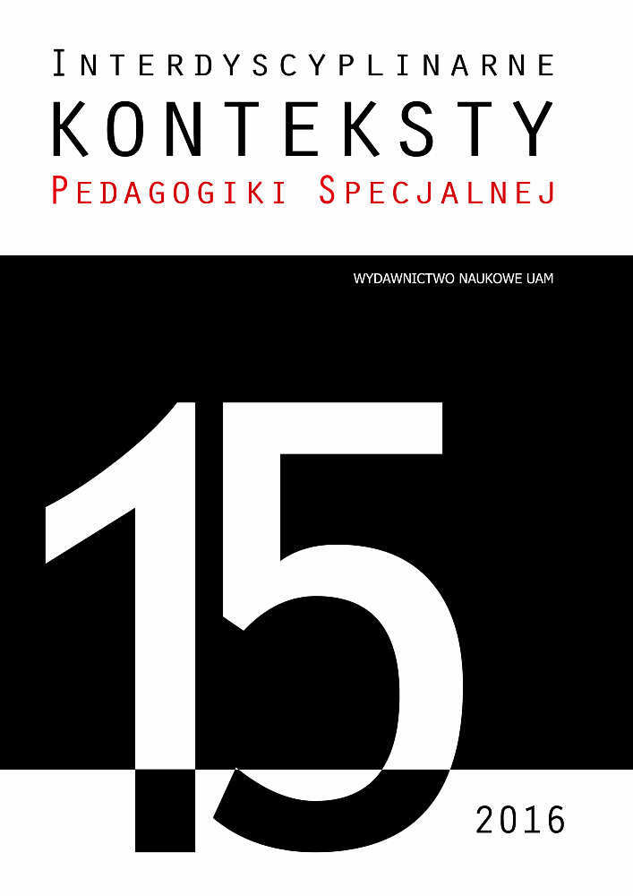 Okładka czasopisma Interdyscyplinarne Konteksty Pedagogiki Specjalnej, nr 15, rok 2016, tytuł Relacja-konteksty psychopedagogiczne