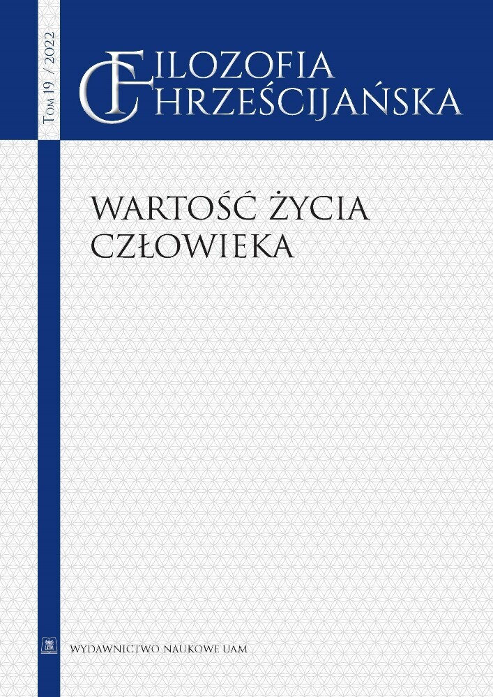 Okładka czasopisma Filozofia Chrześcijańska, tom 19, rok 2022, tytuł Wartość życia człowieka
