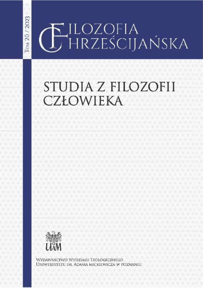Okładka czasopisma Filozofia Chrześcijańska, tom 20, rok 2023, tytuł Studia z filozofii człowieka