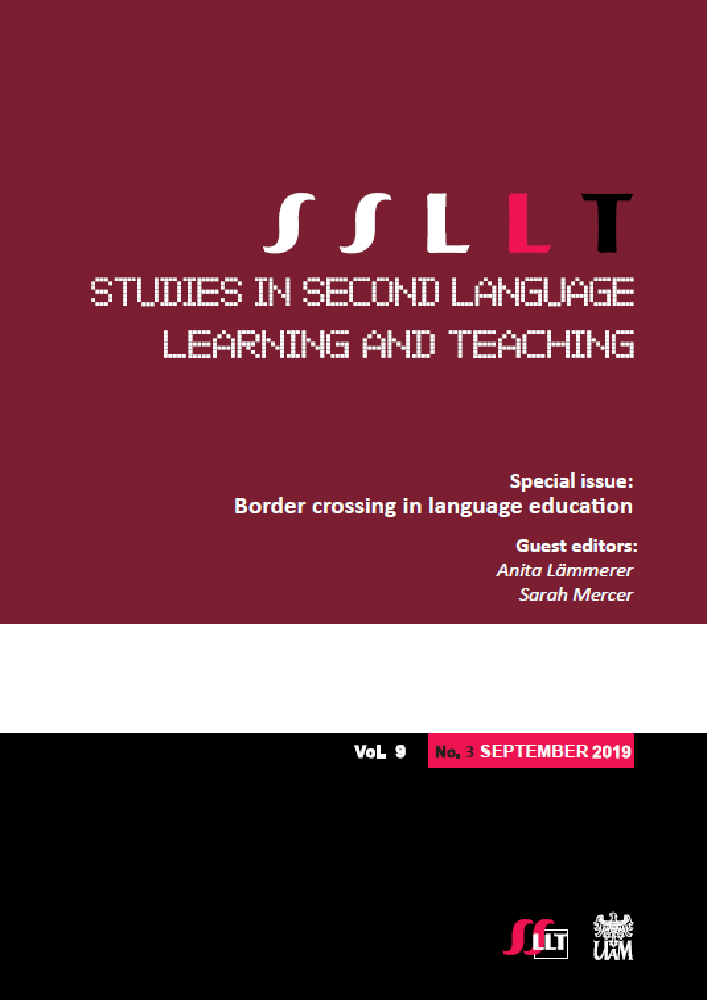 Journal cover Studies in Second Language Learning and Teaching, volume 9, no. 3, year 2019, title Special issue: Border crossing in language education