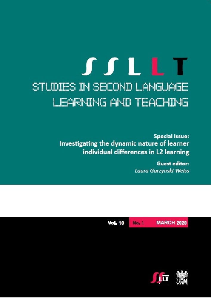 Journal cover Studies in Second Language Learning and Teaching, volume 10, no. 1, year 2020, title Special issue: Investigating the dynamic nature of learner individual differences in L2 learning