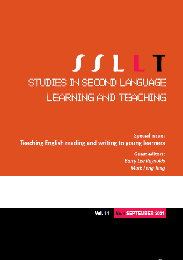 Journal cover Studies in Second Language Learning and Teaching, volume 11, no. 3, year 2021, title Special issue: Teaching English reading and writing to young learners