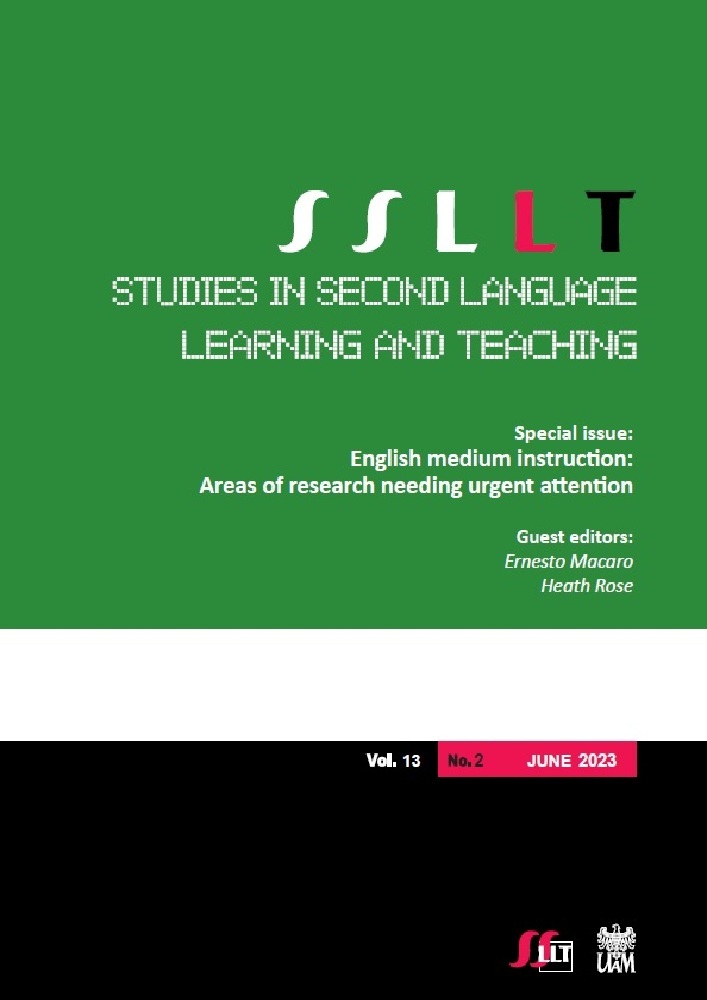 Journal cover Studies in Second Language Learning and Teaching, volume 13, no. 2, year 2023, title Special issue: English medium instruction: Areas of research needing urgent attention