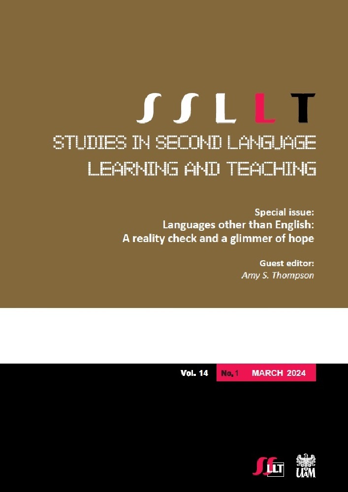 Journal cover Studies in Second Language Learning and Teaching, volume 14, no. 1, year 2024, title Special issue: Languages other than English: A reality check and a glimmer of hope