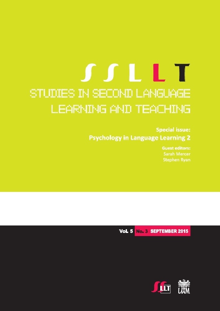 Journal cover Studies in Second Language Learning and Teaching, volume 5, no. 3, year 2015, title Special issue: Psychology in Language Learning 2