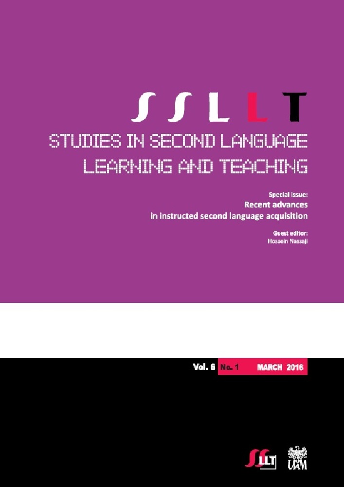 Journal cover Studies in Second Language Learning and Teaching, volume 6, no. 1, year 2016, title Special issue: Recent advances in instructed second language acquisition