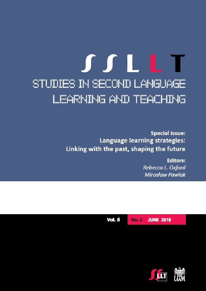 Journal cover Studies in Second Language Learning and Teaching, volume 8, no. 2, year 2018, title Special issue: Language learning strategies: Linking with the past, shaping the future