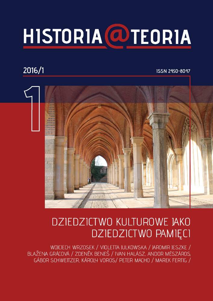 Okładka czasopisma Historia@Teoria, tom 1, nr 1, rok 2016, tytuł DZIEDZICTWO KULTUROWE JAKO DZIEDZICTWO PAMIĘCI 1