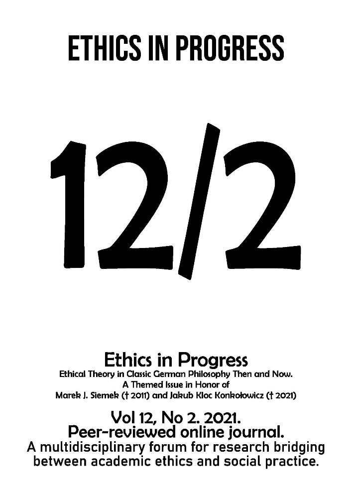 Journal cover ETHICS IN PROGRESS, volume 12, no. 2, year 2021