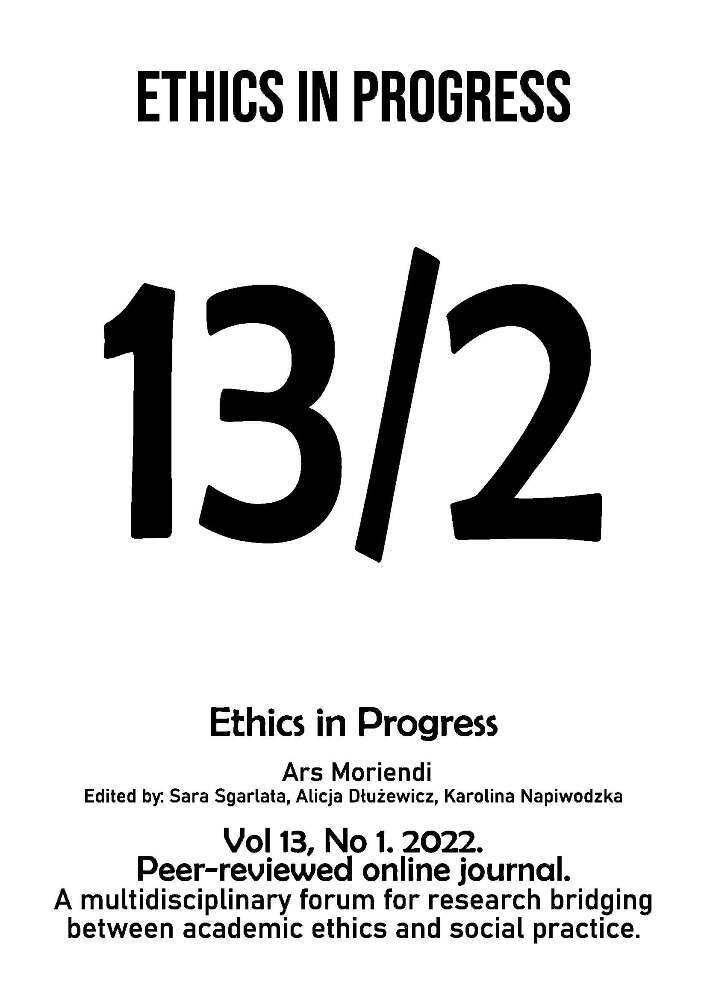 Journal cover ETHICS IN PROGRESS, volume 13, no. 2, year 2022, title Ars Moriendi