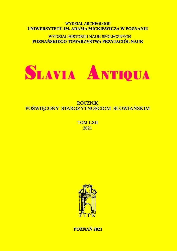 Okładka czasopisma Slavia Antiqua.  Rocznik poświęcony starożytnościom słowiańskim, nr 62, rok 2021