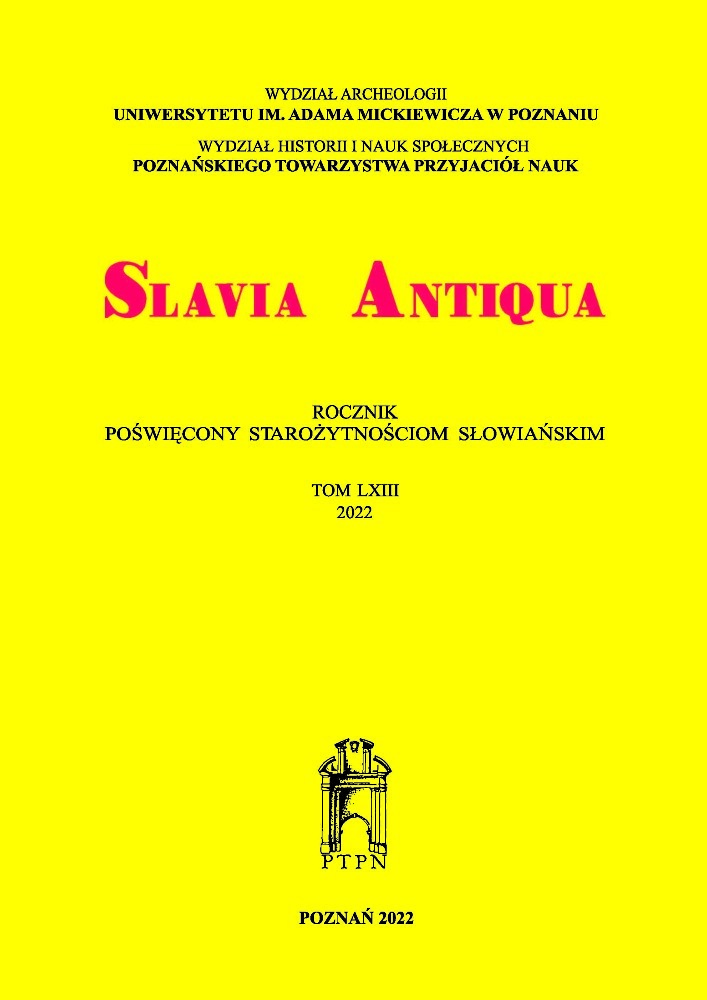 Okładka czasopisma Slavia Antiqua.  Rocznik poświęcony starożytnościom słowiańskim, nr 63, rok 2022