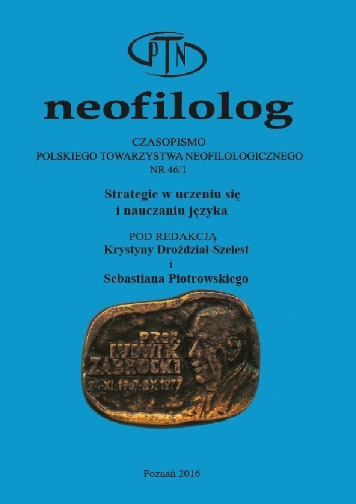 Okładka czasopisma Neofilolog, nr 46/1, rok 2016, tytuł Strategie w uczeniu się i nauczaniu języka