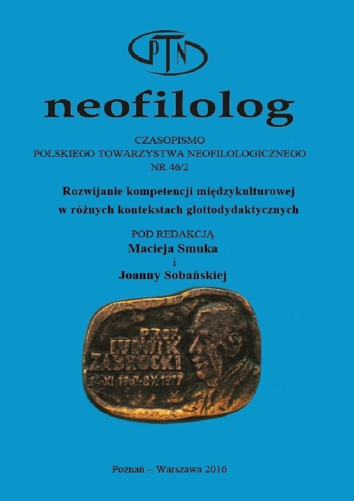 Okładka czasopisma Neofilolog, nr 46/2, rok 2016, tytuł Rozwijanie kompetencji międzykulturowej w różnych kontekstach  glottodydaktycznych